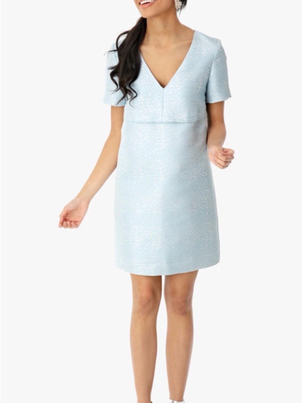 Tuckernuck Caroline Ice Blue Pale V-Neck Tie-Back Mini Shift Dress